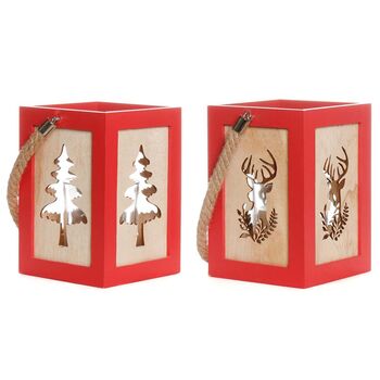 Personalised Red Wood Anniversary Candle Lanterns, 2 of 8