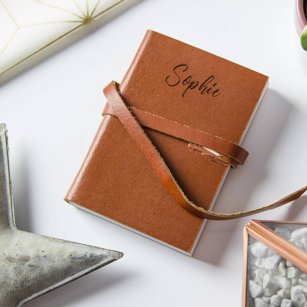 personalised mini pocket leather journal/notebook by the rustic dish