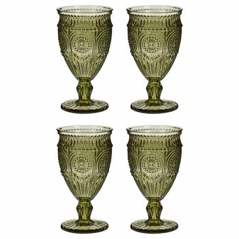 Set Of Four Palmas Green Wine Goblets, 2 of 5