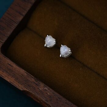 Natural Moonstone Heart Stud Earrings, 2 of 11