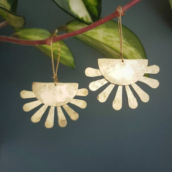 'Tempest Calendula' Ethical Hand Beaten Brass Earrings, 3 of 4