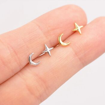 Four Point Star And Moon Stud Earrings, 4 of 12