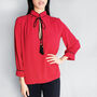 Brera Red Crepe Blouse With Black Tassels, thumbnail 1 of 3