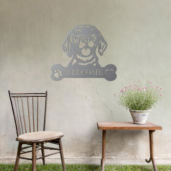 Personalised Beagle Welcome Metal Wall Art Sign For Home And Garden Gift, 6 of 11