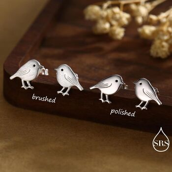 Cute Chickadee Bird Stud Earrings In Sterling Silver, 6 of 11