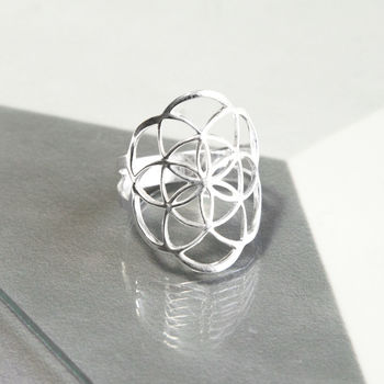 Sterling Silver Geometric Flower Ring, 3 of 5