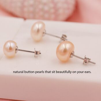 Genuine Pink Pearl Stud Earrings In Sterling Silver, 2 of 12