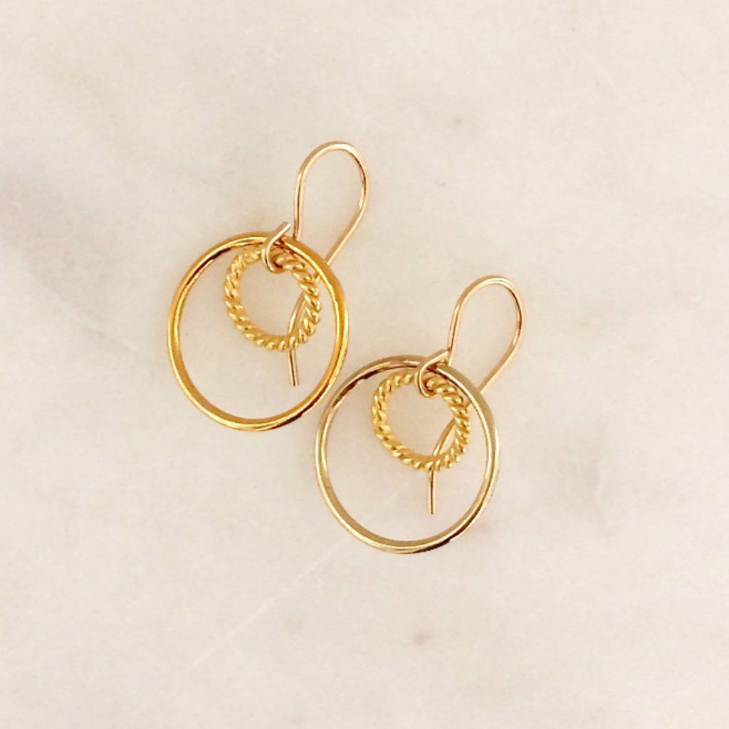 gold circle drop earrings by a box for my treasure