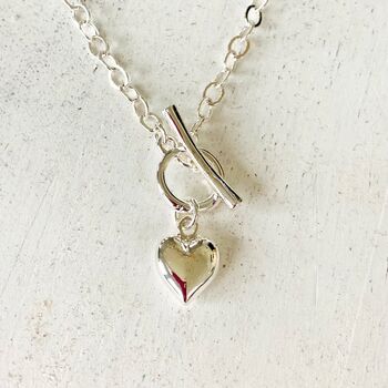 Silver Plated T Bar Heart Necklace, 2 of 5