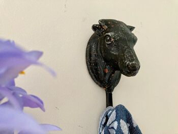 Black Distressed Cow Coat Hook Bathroom Kitchen Décor, 2 of 6