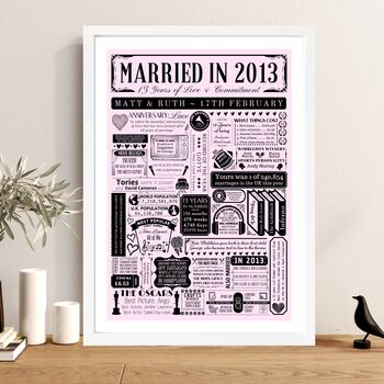 2013 Personalised 13th Lace Wedding Anniversary Poster, 2 of 11