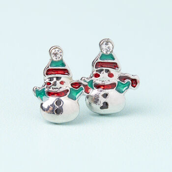 Happy Snowman Silver Plated Christmas Earring Set, 3 of 6