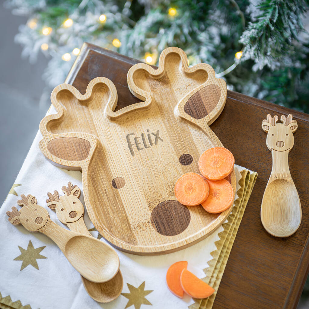 Personalised Reindeer Bamboo Christmas Plate Set, 1 of 6