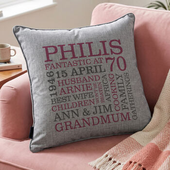 Personalised 70th Birthday Word Art Cushion, 3 of 9