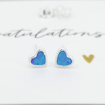 Mini Sterling Silver Blue Opal Heart Stud Earrings, 3 of 9