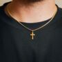 Mens 18 K Gold Cross Pendant Mini Crucifix Necklace, thumbnail 5 of 10