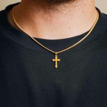 Mens 18 K Gold Cross Pendant Mini Crucifix Necklace, 5 of 10