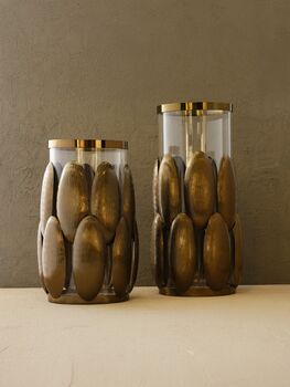 Handmade Set Of Two Brass And Glass Baze Vases, 2 of 4