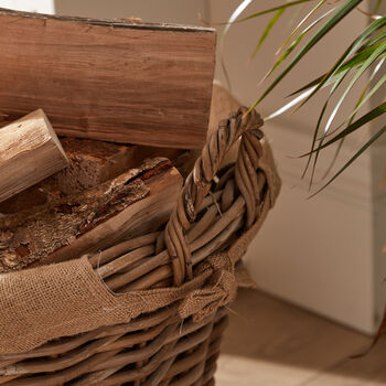 Rattan Log Basket With Hessian Lining, 3 of 5