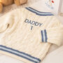 Personalised Back Baby Cricket Jumper For First Fathers Day, thumbnail 1 of 11