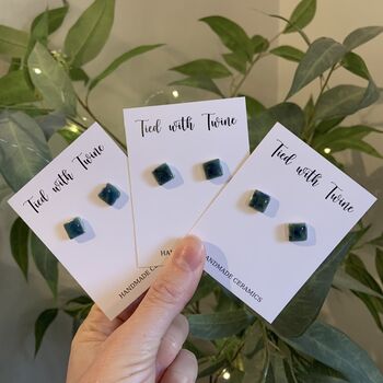 Green Blue Crackle Glaze Ceramic Square Studs, 6 of 9
