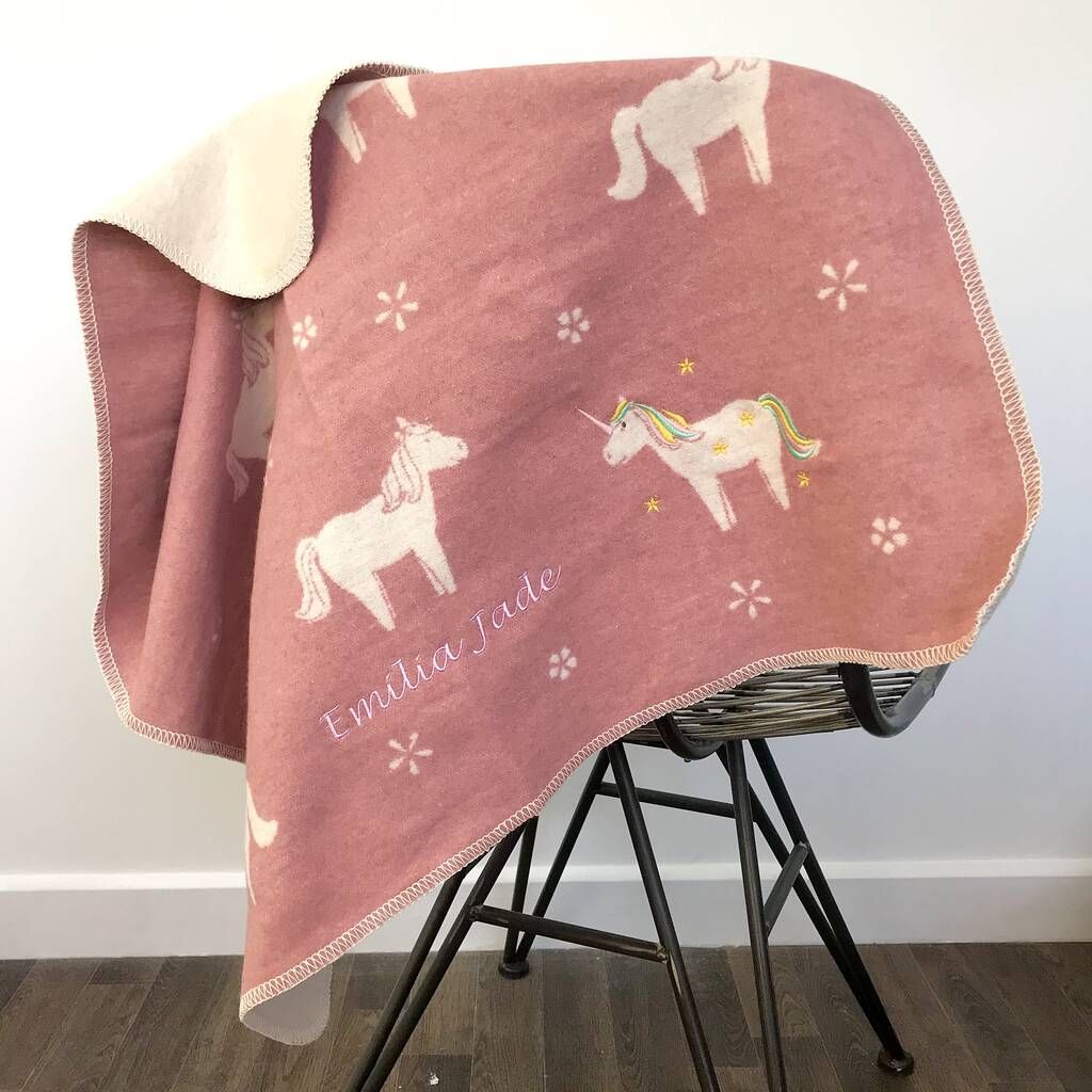 Personalised Embroidered Unicorn Baby Blanket By The Alphabet Gift Shop