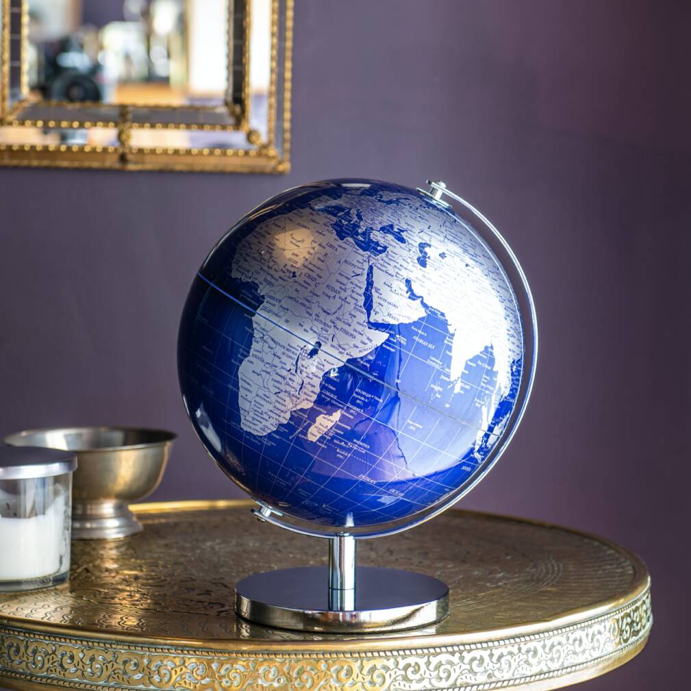 Classic Light Up Blue And Silver Globe, 1 of 3