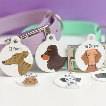 Dog Portrait ID Tag Personalised Cartoon Dog Breed, 2 of 12