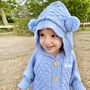 Personalised Blue Knitted Bobble Hooded Cardigan, thumbnail 2 of 9