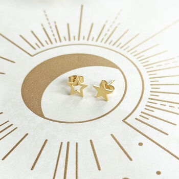 Mismatched Gold Plated Star Stud Earrings, 2 of 6