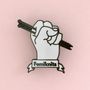 'Femiknits' Feminist Knitter Enamel Pin Badge, thumbnail 3 of 3