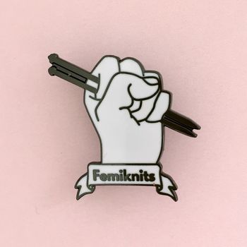 'Femiknits' Feminist Knitter Enamel Pin Badge, 3 of 3