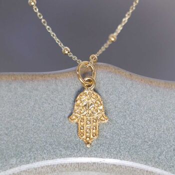 Gold Plated Sterling Silver Fatima Hand Necklace, 3 of 6