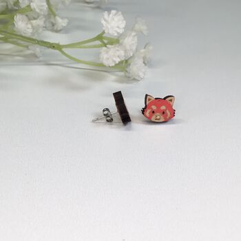 Wooden Red Panda Stud Earrings, 2 of 4