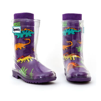 Squelch Transparent Wellies And Three Sock Set Dinos, 5 of 7