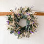 Preserved Foliage Wreath With Purple Flowers, thumbnail 2 of 5