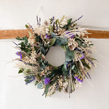 Preserved Foliage Wreath With Purple Flowers, 2 of 5
