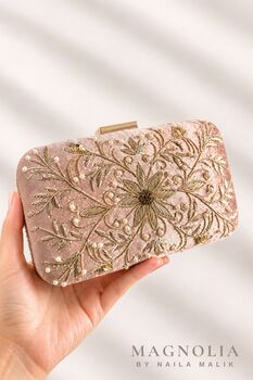 Rome Blush Rose Velvet Embroidered Clutch With Gift Box, 5 of 8