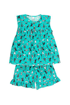 Girls Crazy Cat Cotton Short Pyjama Set Cream Aqua, 3 of 5