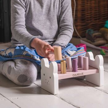 Personalised Wooden Pink Bunny Hammer Bench Toy, 12 of 12