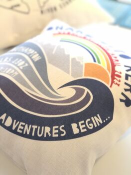 Personalised New Baby Mountain Adventure Cushion, 6 of 8