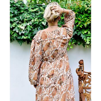 'Danica' Cream, Terracotta And Gold Floral Print Maxi Dress, 7 of 12