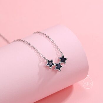 Sapphire Blue Cz Triple Star Pendant Necklace, 2 of 11