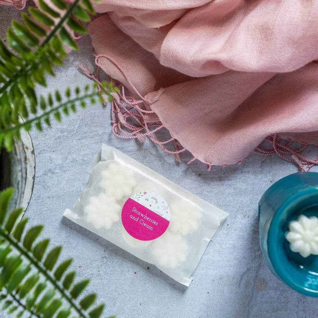 Twelve Strawberries And Cream Flower Shaped Wax Melts By Chalk And