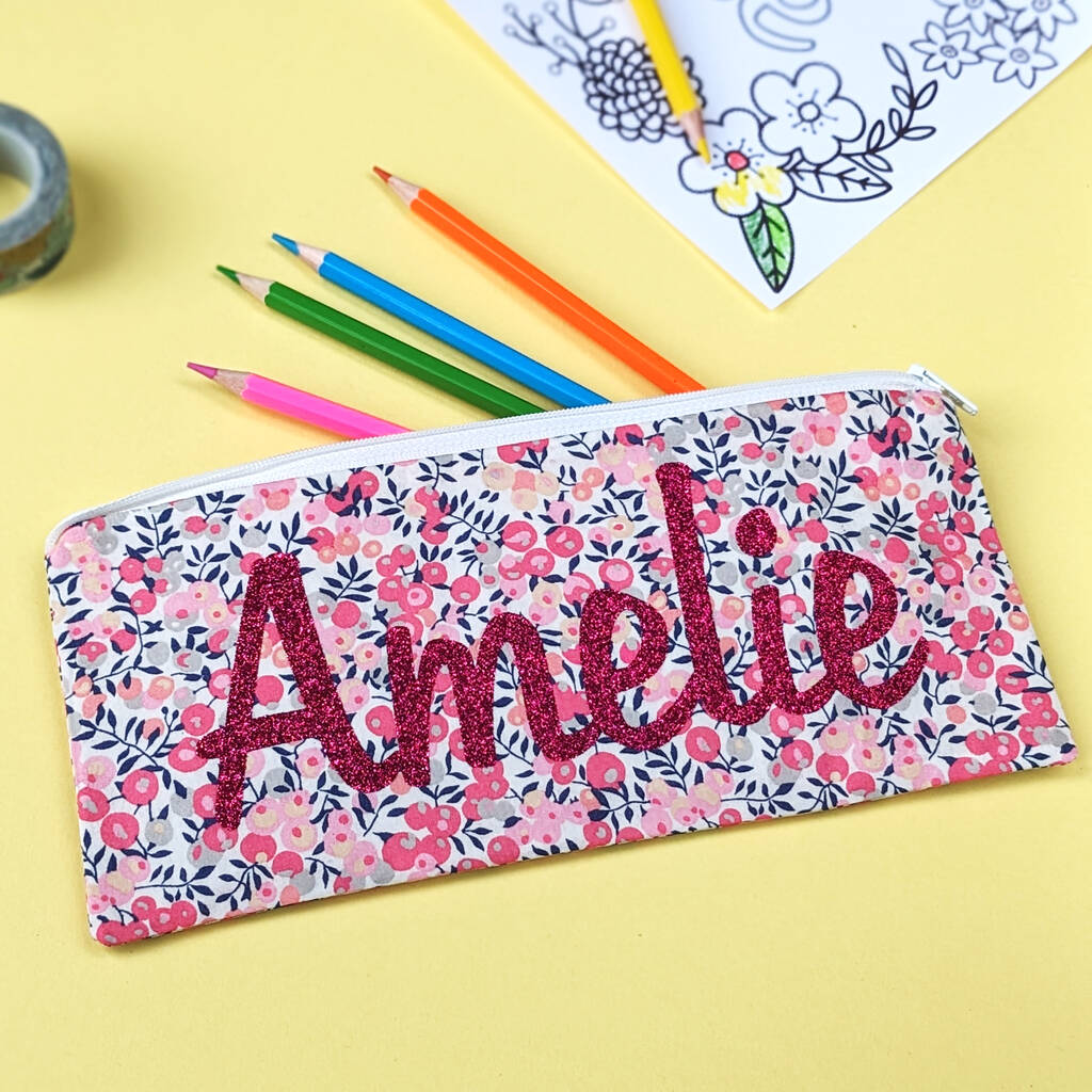 Pink Liberty Glitter Name Pencil Case Gift, 1 of 3