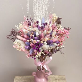 Pink And Purple Dried Flower Bouquet With Gypsophila, 4 of 5