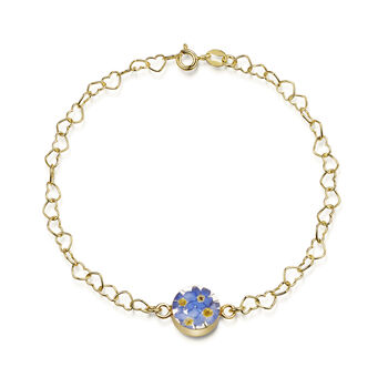 Real Flower Heart Chain 18ct Gold Plated Silver Bracelet – 11 Floral Styles, 7 of 12