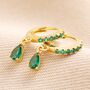 Green Crystal Huggie Hoop Earrings In Gold, thumbnail 1 of 4