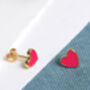 18 K Gold Vermeil Pink Enamel Love Heart Stud Earrings, thumbnail 4 of 9
