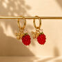 Raspberry And Bee Charm Hoop Earrings, thumbnail 1 of 2